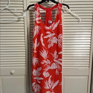 Red Tropical Print Sleeveless Dress